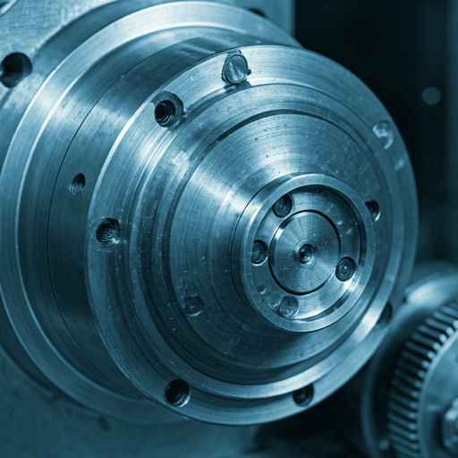 Macro de pièces industrielles éclairées par une lumière bleue froide.